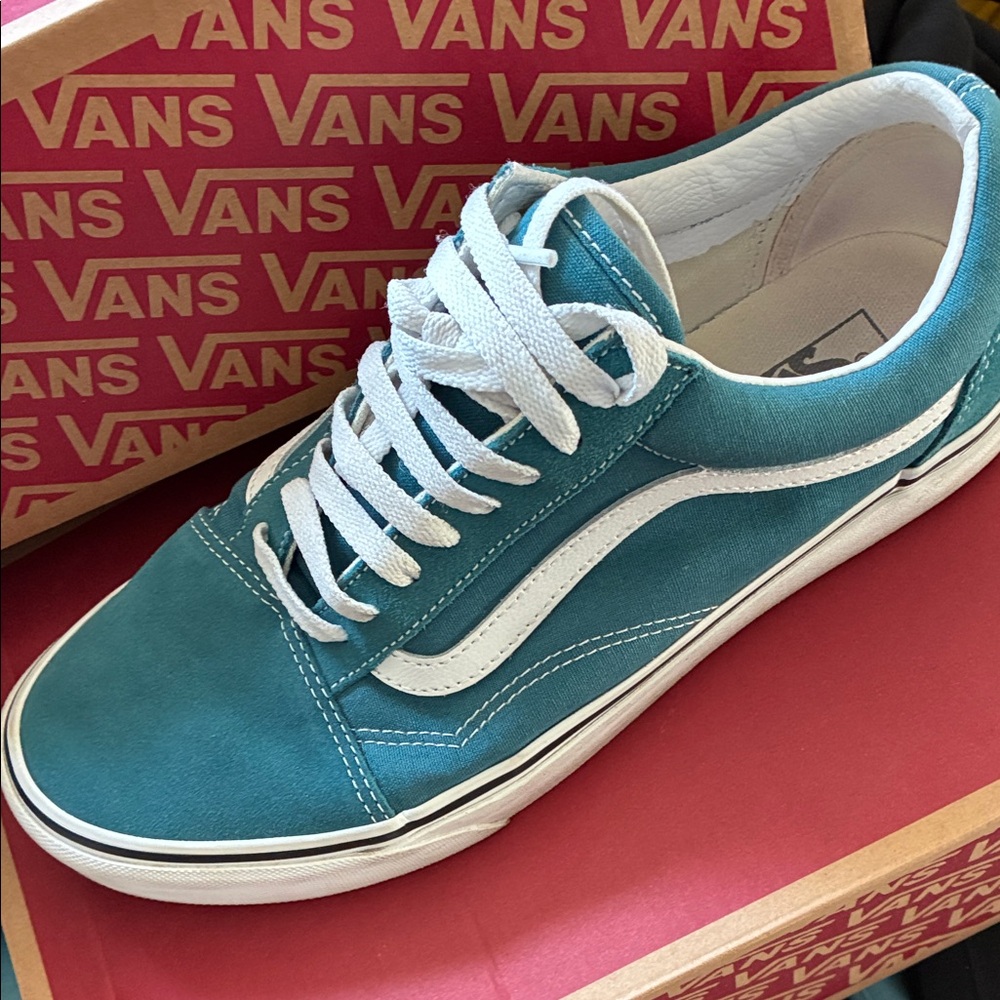 Vans Turquoise and White Canvas Shoes